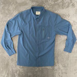 Gillz Fishing Shirt Mens L Blue Vent Stretch Polyester Long Sleeve Button Down